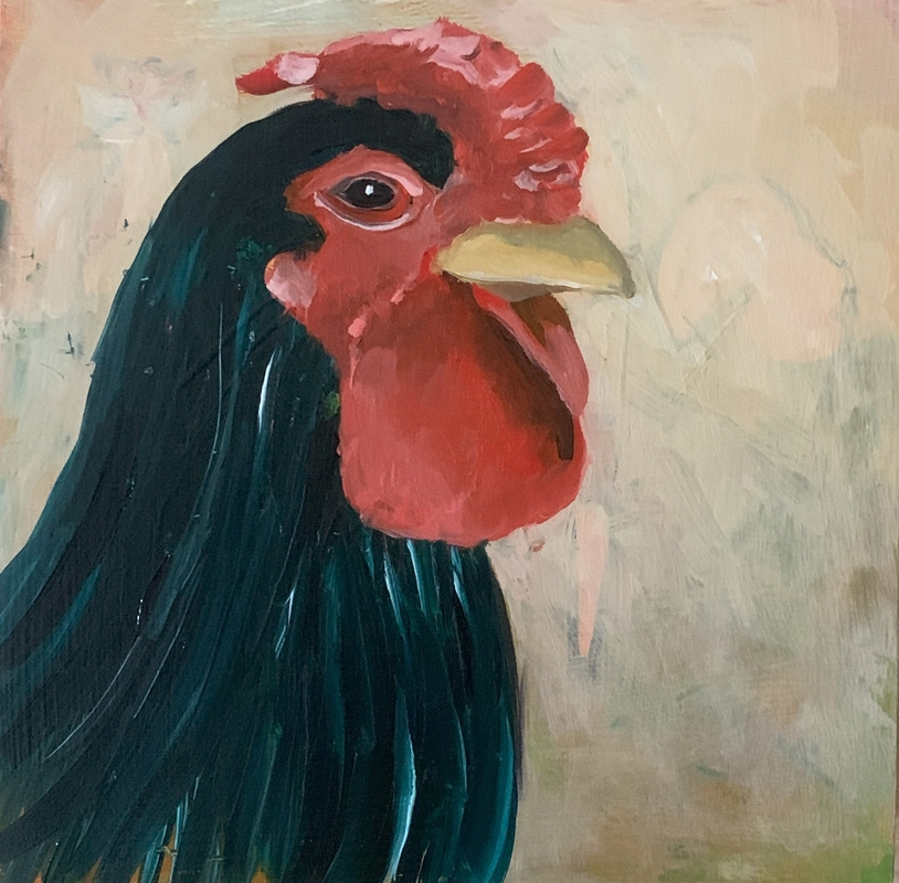 painting, oil, art, chicken, black, red