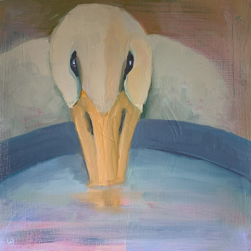 painting, oil, art, duck, water