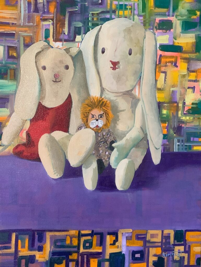 painting, oil, art, rabbits, bunny, cat